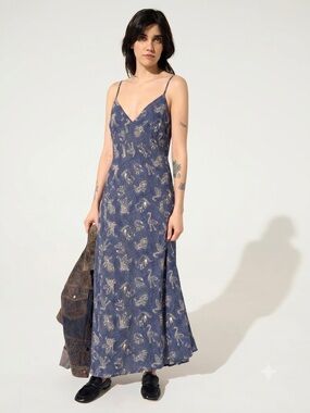 Cotelac Blue Printed Slip Maxi Dress with White Motif mythical creatures size 2